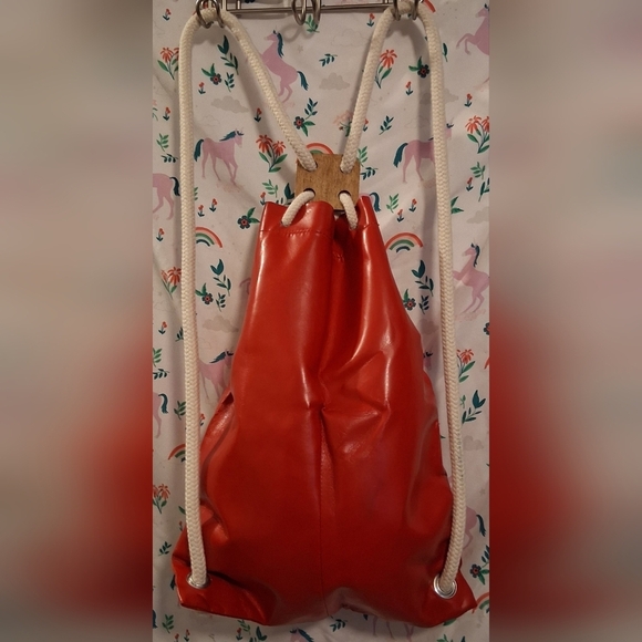 EUC IF Bags Italy Red Smooth Sustainable Vegan Eco-Leather Drawstring Backpack